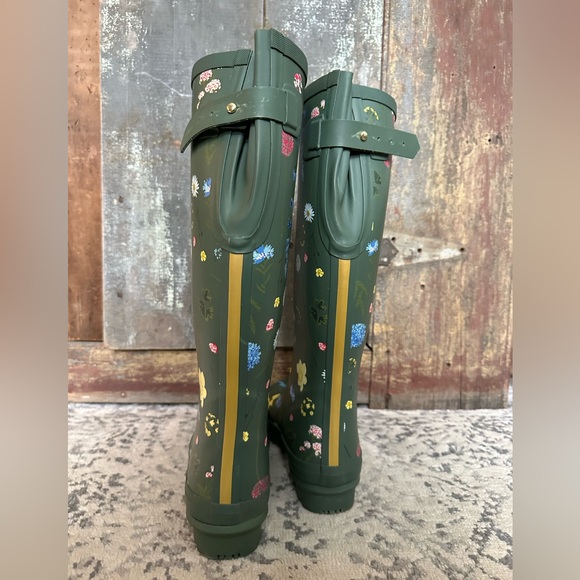Women's Joules Size 10 Green Welly Floral Print Rain Boots - Picture 6 of 12